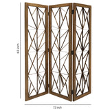 Benzara Wooden Handcrafted 3 Panel Room Divider with Intricate Iron Design, Brown BM205789 Brown Wood and Metal BM205789