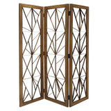 Benzara Wooden Handcrafted 3 Panel Room Divider with Intricate Iron Design, Brown BM205789 Brown Wood and Metal BM205789