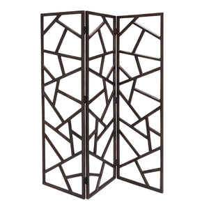 Benzara Wooden 3 Panel Room Divider with Intricate Design, Espresso Brown BM205790 Brown Wood BM205790