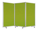 Accordion Style Fabric Upholstered 3 Panel Room Divider, Green and Gray