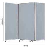 Benzara Accordion Style Fabric Upholstered 3 Panel Room Divider, Gray BM205793 Gray Metal and Fabric BM205793