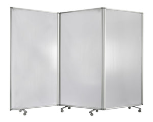 Benzara Accordion Style Plastic Inserts 3 Panel Room Divider with Casters, Gray BM205794 Gray Metal and Plastic BM205794