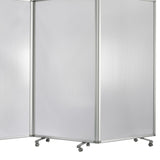 Benzara Accordion Style Plastic Inserts 3 Panel Room Divider with Casters, Gray BM205794 Gray Metal and Plastic BM205794