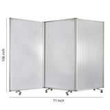 Benzara Accordion Style Plastic Inserts 3 Panel Room Divider with Casters, Gray BM205794 Gray Metal and Plastic BM205794