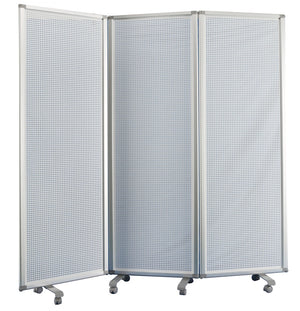 Benzara Accordion Style Metal 3 Panel Room Divider with Perforated Details, White BM205795 White Metal BM205795