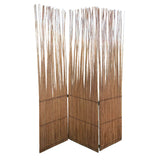 Traditional Style 3 Panel Wooden Willow Branch Room Divider, Brown