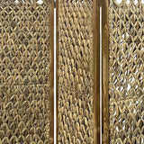 Benzara Woven Seagrass 3 Panel Wooden Room Divider, Natural Brown BM205797 Brown Wood and Sea Grass BM205797