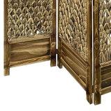 Benzara Woven Seagrass 3 Panel Wooden Room Divider, Natural Brown BM205797 Brown Wood and Sea Grass BM205797