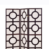 Benzara Circular Motif Wooden 3 Panel Room Divider with Jute Inlays, White and Brown BM205806 White and Brown Wood and Jute BM205806