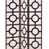 Benzara Circular Motif Wooden 3 Panel Room Divider with Jute Inlays, White and Brown BM205806 White and Brown Wood and Jute BM205806