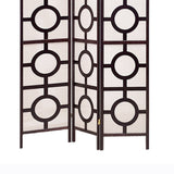 Benzara Circular Motif Wooden 3 Panel Room Divider with Jute Inlays, White and Brown BM205806 White and Brown Wood and Jute BM205806