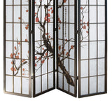 Benzara Tree and Flower Print 4 Panel Room Divider with Shoji Inserts, Red and Black BM205808 Red and Black Wood and Shoji Paper BM205808