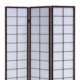 Benzara 3 Panel Wooden Room Divider with Shoji Paper Inserts, White and Dark Brown BM205809 White and Brown Wood and Shoji Paper BM205809