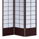 Benzara 3 Panel Wooden Room Divider with Shoji Paper Inserts, White and Dark Brown BM205809 White and Brown Wood and Shoji Paper BM205809