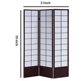 Benzara 3 Panel Wooden Room Divider with Shoji Paper Inserts, White and Dark Brown BM205809 White and Brown Wood and Shoji Paper BM205809