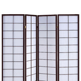 Benzara 4 Panel Wooden Room Divider with Shoji Paper Inserts, White and Dark Brown BM205810 White and Brown Wood and Shoji Paper BM205810