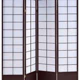 Benzara 4 Panel Wooden Room Divider with Shoji Paper Inserts, White and Dark Brown BM205810 White and Brown Wood and Shoji Paper BM205810