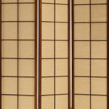 Benzara 3 Panel Wooden Room Divider with Jute Inlays, Brown and Beige BM205811 Brown and Beige Wood and Jute BM205811