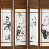 Benzara Asian Paintings 4 Panel Room Divider with Shoji Inserts, White and Brown BM205812 Brown and White Wood and Shoji Paper BM205812