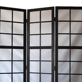 Benzara 3 Panel Room Divider with Frosted Glass Like Plastic Inserts, Black and White BM205813 White and Black Wood and Plastic BM205813