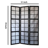 Benzara 3 Panel Room Divider with Frosted Glass Like Plastic Inserts, Black and White BM205813 White and Black Wood and Plastic BM205813