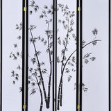 Benzara Bamboo Print 4 Panel Wooden Room Divider, Black and White BM205817 White and Black Wood and Shoji Paper BM205817