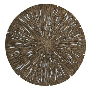 Benzara Round Shape Rotten Wood Sandstone Wall Decor with Cut Out, Large, Oak Brown BM205820 Brown Sandstone BM205820