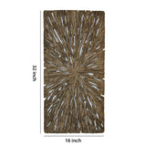 Benzara Rectangle Rotten Wood Sandstone Wall Decor with Cut Out, Medium, Oak Brown BM205825 Brown Sandstone BM205825