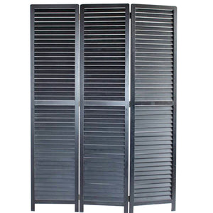 Benzara Transitional Wooden Screen with 3 Panels and Shutter Design, Black BM205850 Black Wood BM205850