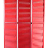 Benzara Transitional Wooden Screen with 3 Panels and Shutter Design, Red BM205851 Red Wood BM205851