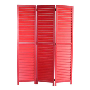 Benzara Transitional Wooden Screen with 3 Panels and Shutter Design, Red BM205851 Red Wood BM205851