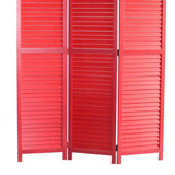 Benzara Transitional Wooden Screen with 3 Panels and Shutter Design, Red BM205851 Red Wood BM205851