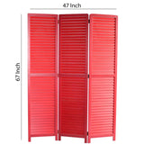 Benzara Transitional Wooden Screen with 3 Panels and Shutter Design, Red BM205851 Red Wood BM205851