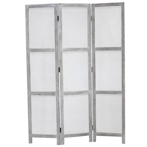 Benzara Transitional 3 Panel Screen with Wooden Frame & Fabric Panels, Gray BM205854 Gray Wood, Fabric BM205854