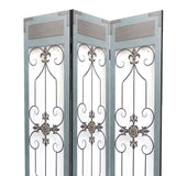 Benzara Transitional 3 Panel Screen with Iron Motif Panels, Gray BM205855 Gray Metal BM205855