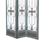 Benzara Transitional 3 Panel Screen with Iron Motif Panels, Gray BM205855 Gray Metal BM205855