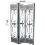 Benzara Transitional 3 Panel Screen with Iron Motif Panels, Gray BM205855 Gray Metal BM205855