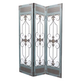 Benzara Transitional 3 Panel Screen with Iron Motif Panels, Gray BM205855 Gray Metal BM205855