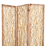 Benzara Contemporary 3 Panel Wood Screen with Vertical Branch Design, Brown BM205856 Brown Wood BM205856