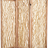 Benzara Contemporary 3 Panel Wood Screen with Vertical Branch Design, Brown BM205856 Brown Wood BM205856