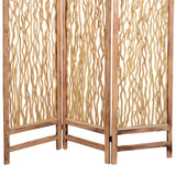 Benzara Contemporary 3 Panel Wood Screen with Vertical Branch Design, Brown BM205856 Brown Wood BM205856