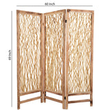 Benzara Contemporary 3 Panel Wood Screen with Vertical Branch Design, Brown BM205856 Brown Wood BM205856