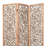 Benzara Contemporary 3 Panel Wooden Screen with Willow Branch Inset, Brown BM205857 Brown Wood BM205857