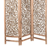 Benzara Contemporary 3 Panel Wooden Screen with Willow Branch Inset, Brown BM205857 Brown Wood BM205857