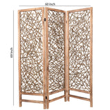 Benzara Contemporary 3 Panel Wooden Screen with Willow Branch Inset, Brown BM205857 Brown Wood BM205857