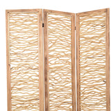 Benzara Contemporary 3 Panel Wood Screen with Horizontal Branch Design, Brown BM205858 Brown Wood BM205858