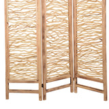 Benzara Contemporary 3 Panel Wood Screen with Horizontal Branch Design, Brown BM205858 Brown Wood BM205858