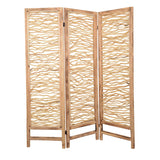 Contemporary 3 Panel Wood Screen with Horizontal Branch Design, Brown