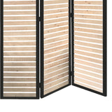 Benzara Metal Framed 3 Panel Screen with Wooden Horizontal Inset, Black & White BM205867 Black & White Wood, Metal BM205867