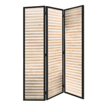 Benzara Metal Framed 3 Panel Screen with Wooden Horizontal Inset, Black & White BM205867 Black & White Wood, Metal BM205867